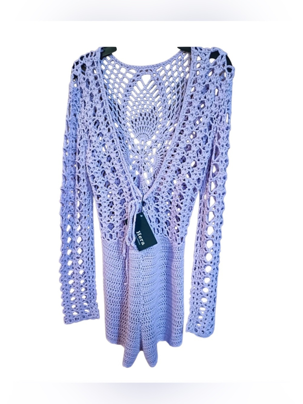 NWT-Medium Lavender festival Crochet Open-Knit Cardigan resort, beach romper